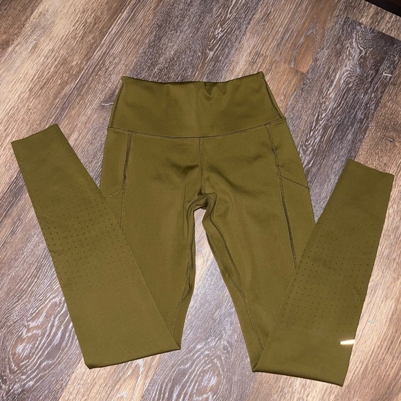 Nike Pants - Nike Running Leggings Olive Green Small Holes Along Calves